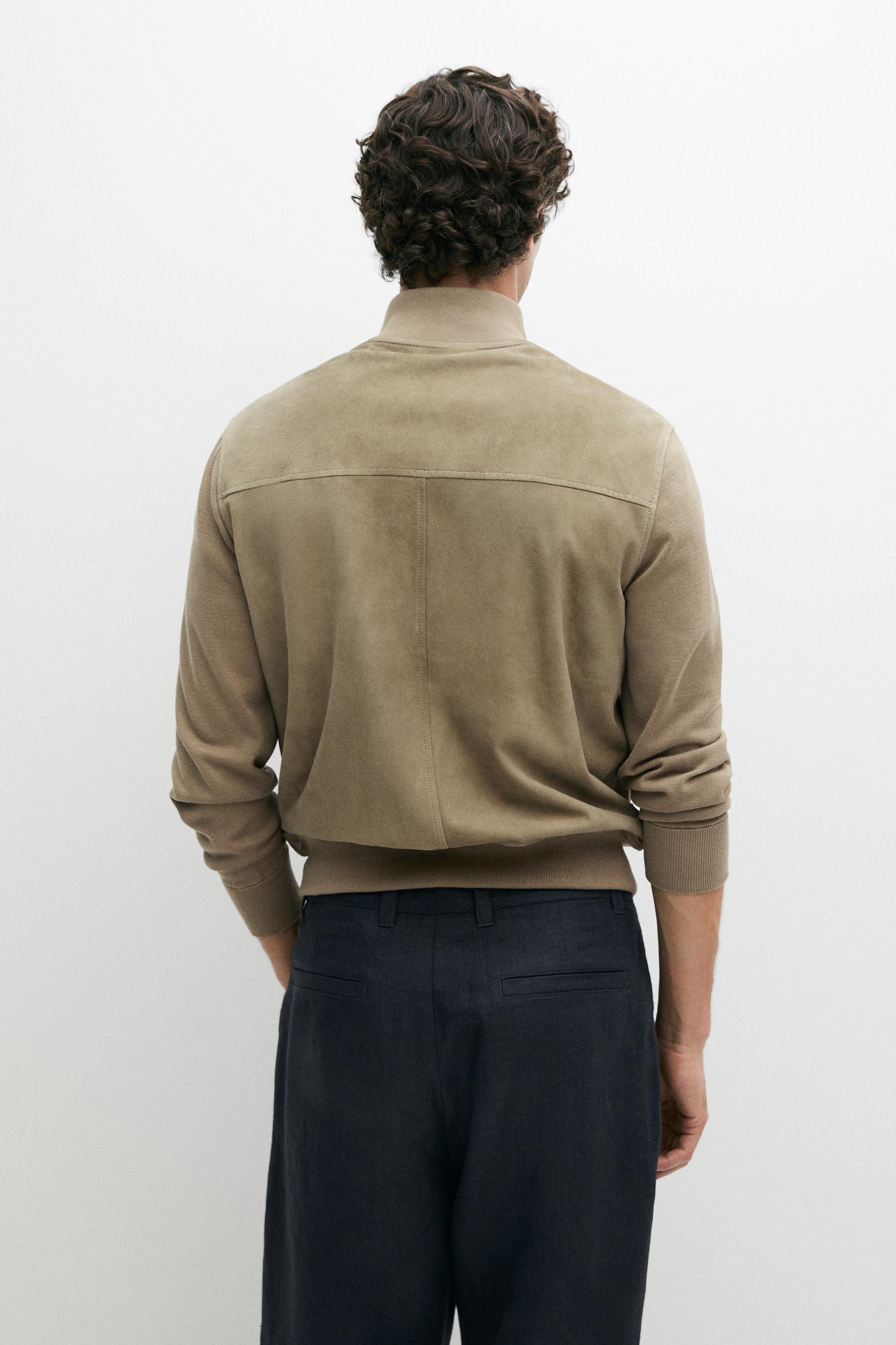 Contrast knit and suede leather jacket